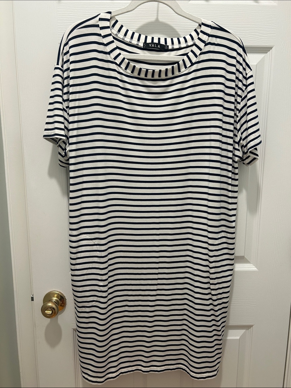 Yala Navy and White Striped Tee Dress
